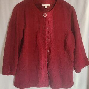 Coldwater Creek Crinkle Jacket 3/4 Sleeves Silver Buttons with Red Faux Leather